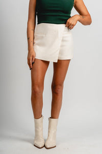 High rise wrap skort cream - Trendy Holiday Apparel at Lush Fashion Lounge Boutique in Oklahoma City