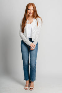 Sequin crop jacket silver – Unique Blazers | Cute Blazers For Women at Lush Fashion Lounge Boutique in Oklahoma City