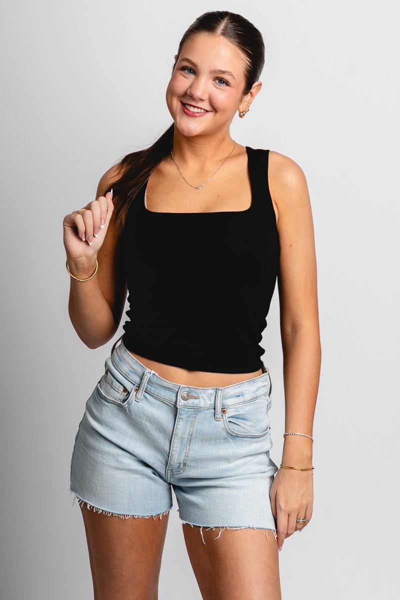 Square neck tank top off black - Affordable tank top - Boutique Tank Tops at Lush Fashion Lounge Boutique in Oklahoma City