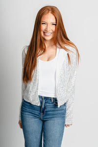 Sequin crop jacket silver – Affordable Blazers | Cute Black Jackets at Lush Fashion Lounge Boutique in Oklahoma City
