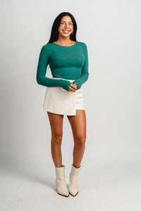 Long sleeve ribbed bodysuit green - Trendy Bodysuit - Fashion Bodysuits at Lush Fashion Lounge Boutique in Oklahoma City