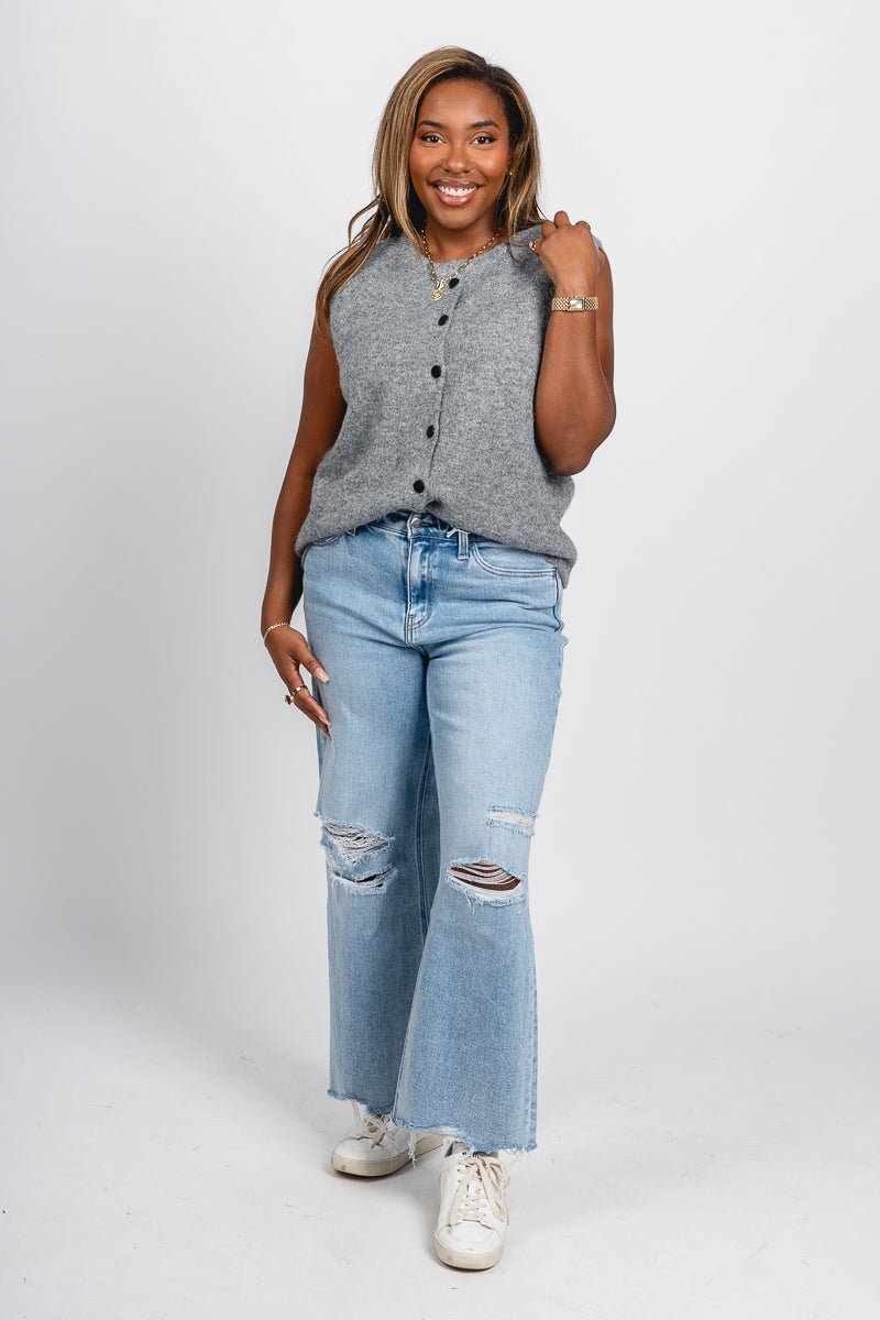 Fuzzy knit sweater vest heather grey