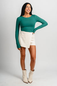 Long sleeve ribbed bodysuit green Stylish Bodysuit - Womens Fashion Bodysuits at Lush Fashion Lounge Boutique in Oklahoma City