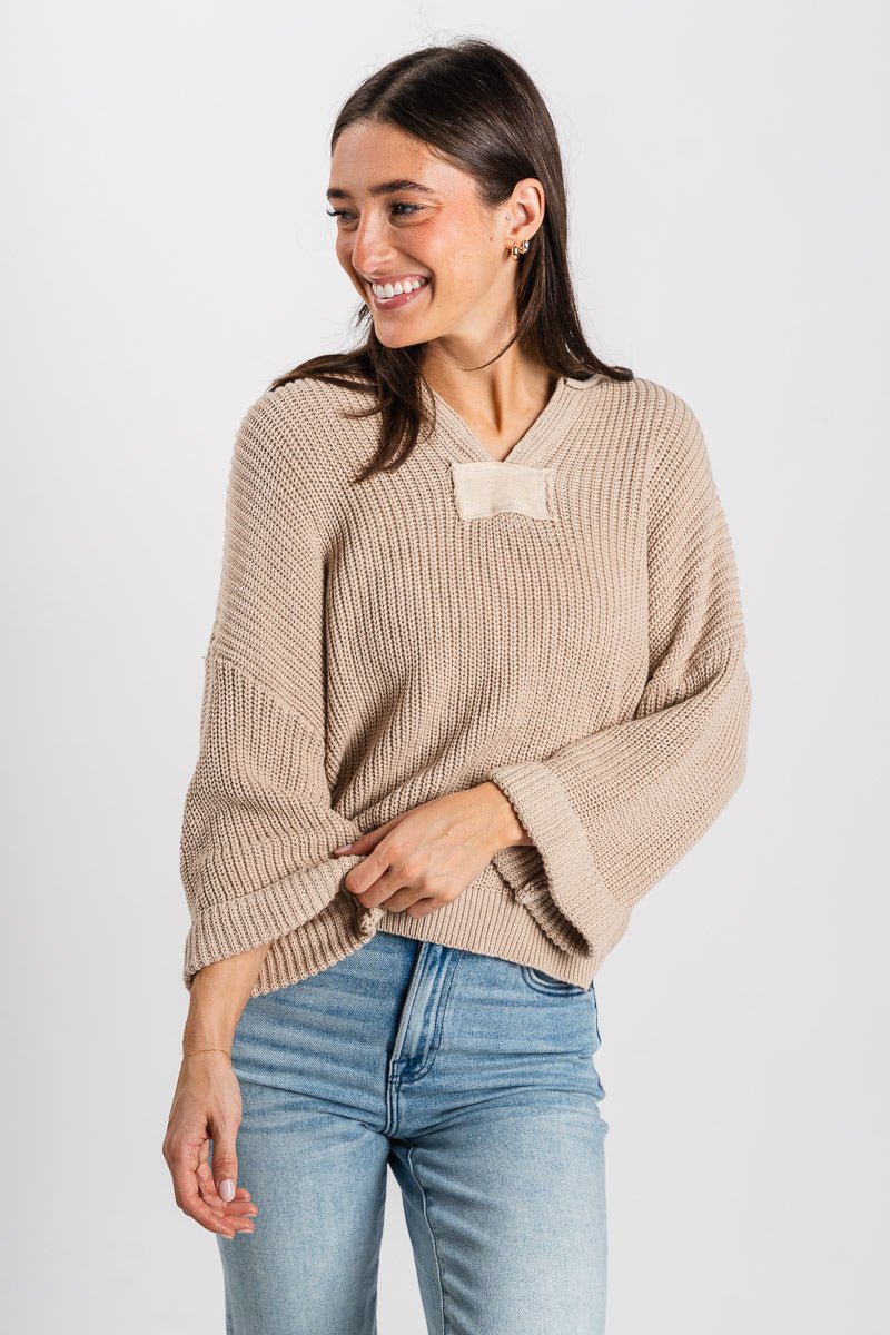 Knit sweater ecru – Stylish Sweaters | Boutique Sweaters at Lush Fashion Lounge Boutique in Oklahoma City