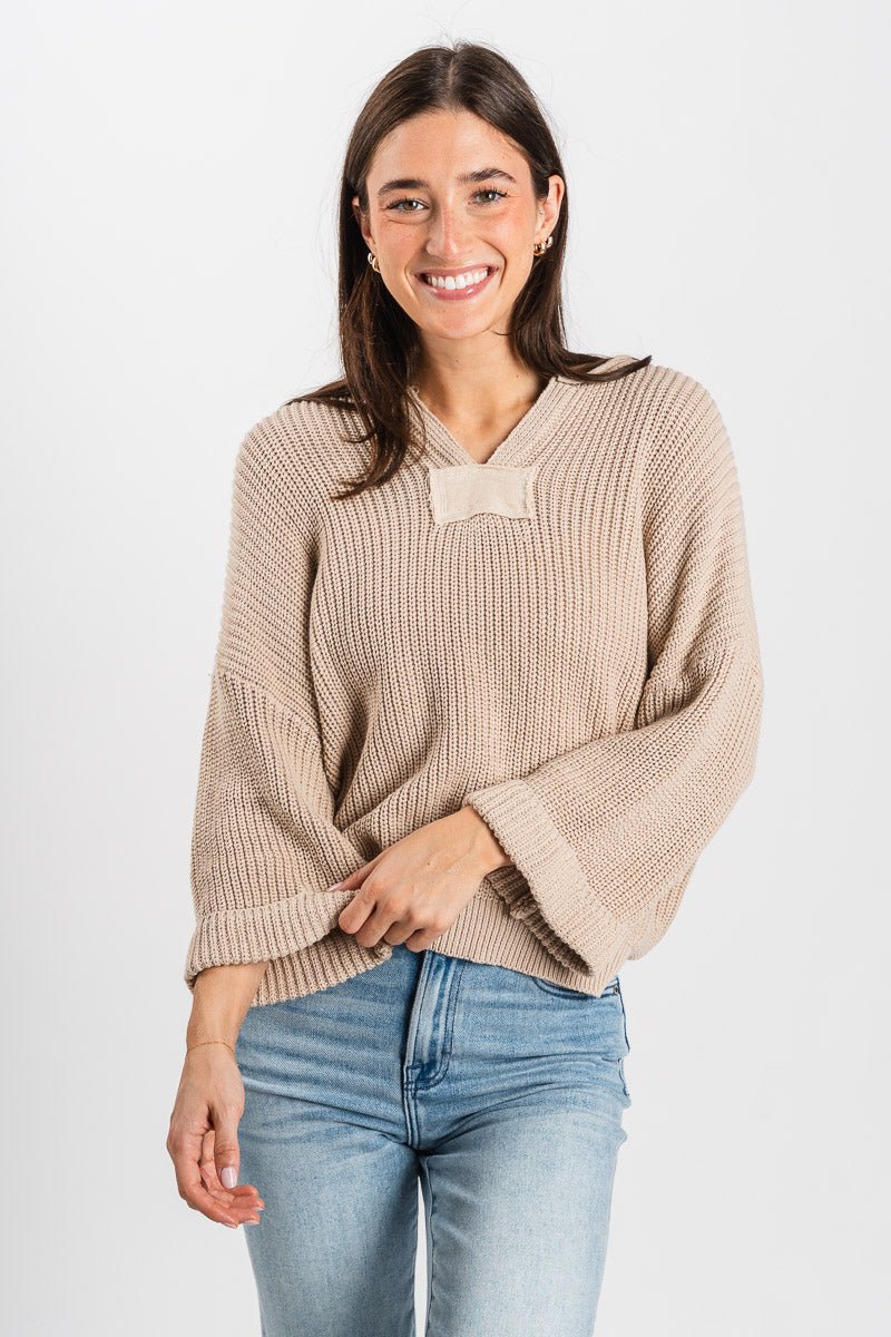 Knit sweater ecru – Boutique Sweaters | Fashionable Sweaters at Lush Fashion Lounge Boutique in Oklahoma City