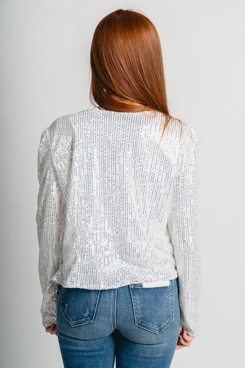 Sequin crop jacket silver