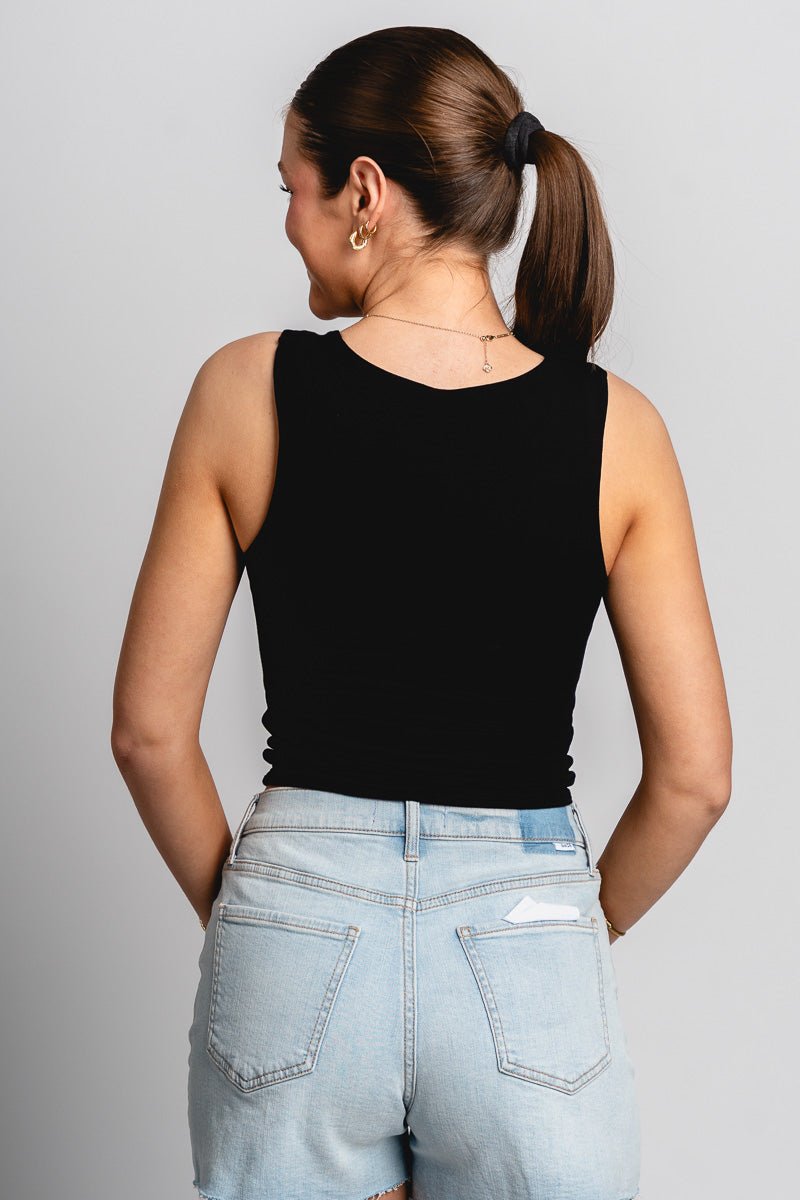Square neck tank top off black