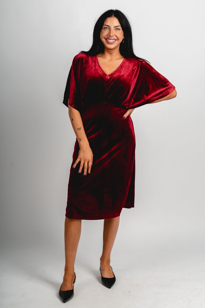 Velvet midi dress wine - Trendy dress - Fashion Dresses at Lush Fashion Lounge Boutique in Oklahoma City