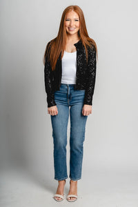 Sequin crop jacket black – Unique Blazers | Cute Blazers For Women at Lush Fashion Lounge Boutique in Oklahoma City