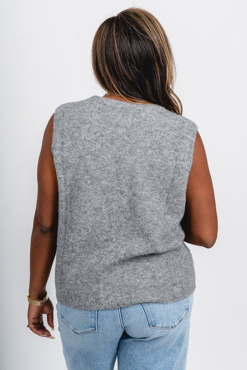 Fuzzy knit sweater vest heather grey