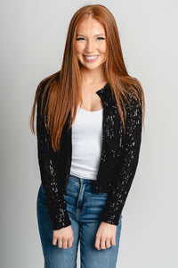 Sequin crop jacket black – Trendy Jackets | Cute Fashion Blazers at Lush Fashion Lounge Boutique in Oklahoma City