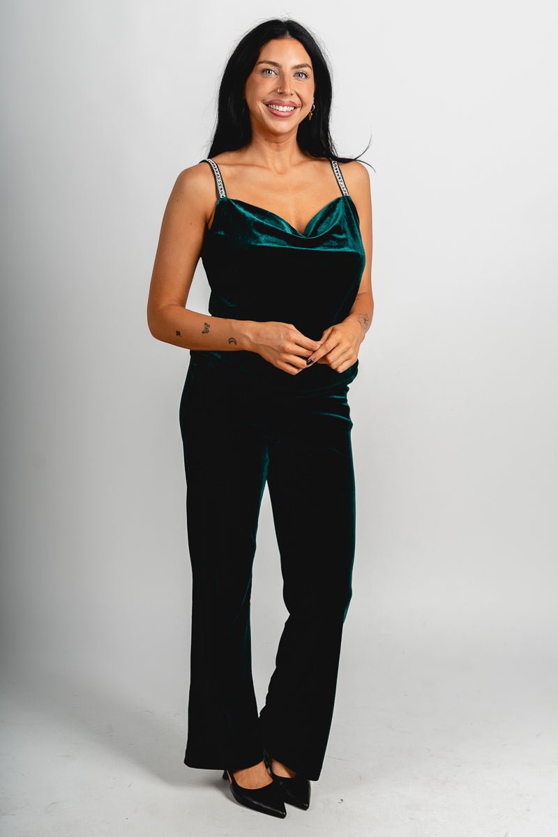 Velvet rhinestone cami hunter green