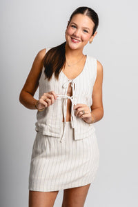 Striped mini skirt oatmeal | Lush Fashion Lounge: boutique fashion skirts, affordable boutique skirts, cute affordable skirts