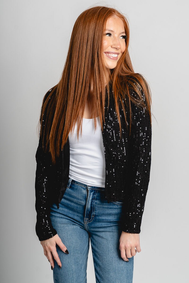 Sequin crop jacket black – Affordable Blazers | Cute Black Jackets at Lush Fashion Lounge Boutique in Oklahoma City