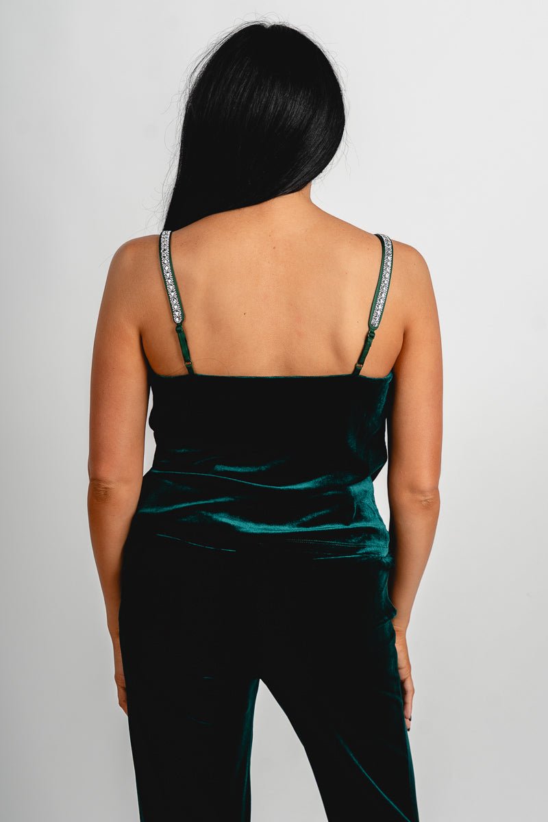 Velvet rhinestone cami hunter green