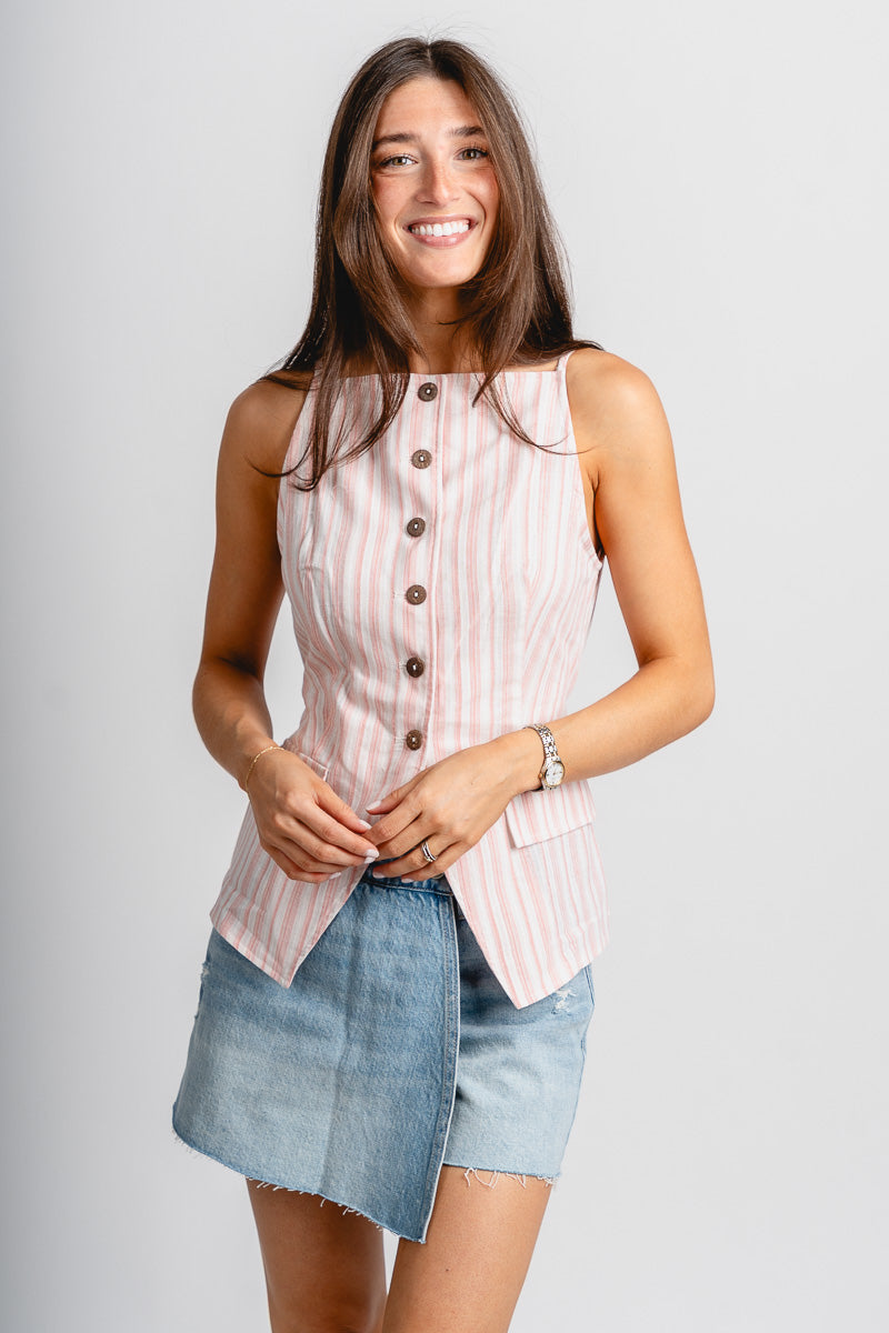 Striped linen vest pink