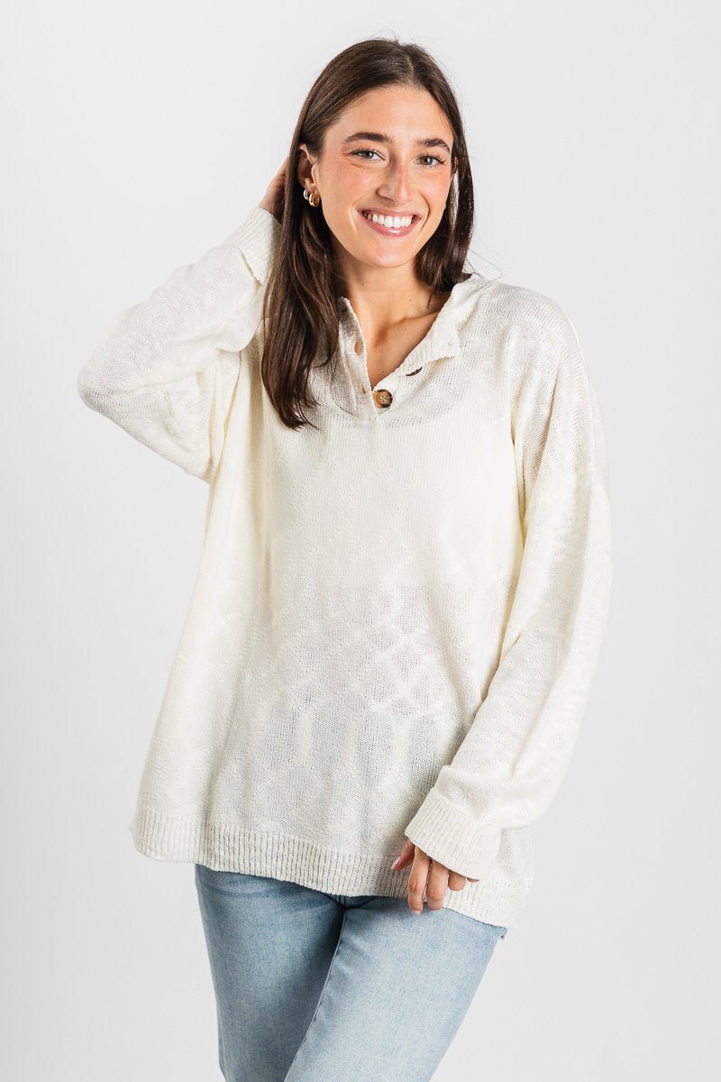 Knit lightweight sweater ivory – Boutique Sweaters | Fashionable Sweaters at Lush Fashion Lounge Boutique in Oklahoma City