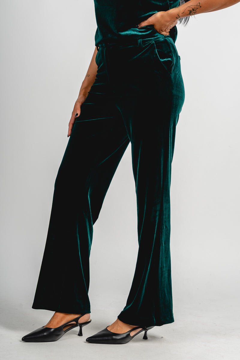 Velvet wide leg pants hunter green | Lush Fashion Lounge: women's boutique pants, boutique women's pants, affordable boutique pants, women's fashion pants
