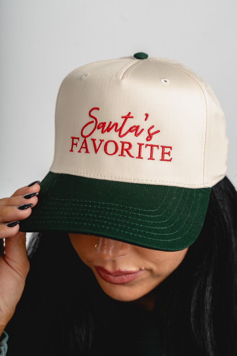 Santa's Favorite two tone hat green/natural - Trendy Hats at Lush Fashion Lounge Boutique in Oklahoma City