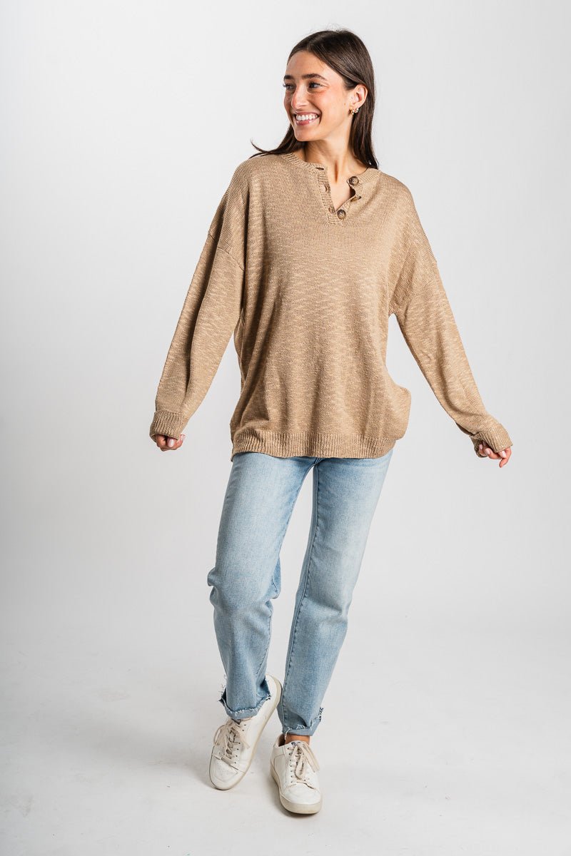 Knit lightweight sweater beige - Trendy Sweaters | Cute Pullover Sweaters at Lush Fashion Lounge Boutique in Oklahoma City