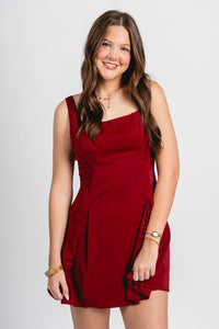 Tie back mini dress wine - Cute dress - Trendy Dresses at Lush Fashion Lounge Boutique in Oklahoma City