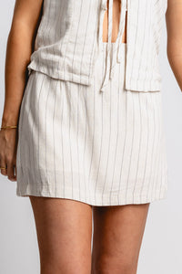 Striped mini skirt oatmeal | Lush Fashion Lounge: boutique fashion skirts, affordable boutique skirts, cute affordable skirts