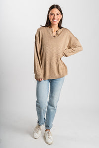 Knit lightweight sweater beige – Unique Sweaters | Lounging Sweaters and Womens Fashion Sweaters at Lush Fashion Lounge Boutique in Oklahoma City