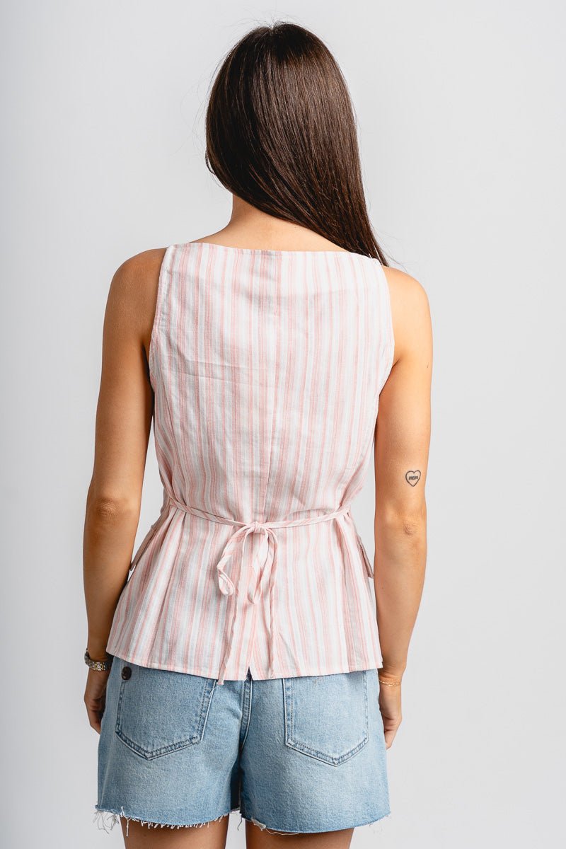 Striped linen vest pink