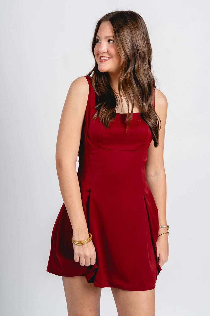 Tie back mini dress wine - Affordable dress - Boutique Dresses at Lush Fashion Lounge Boutique in Oklahoma City