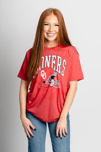 OU OU Sooners arch helmet unisex t-shirt red T-shirt | Lush Fashion Lounge Trendy Oklahoma University Sooners Apparel & Cute Gameday T-Shirts