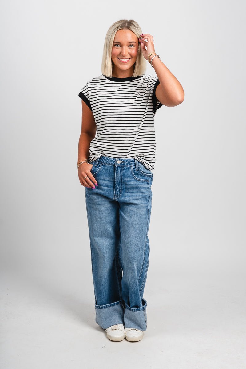 Vervet super high rise cuffed wide leg jeans dark denim | Lush Fashion Lounge: boutique women's jeans, fashion jeans for women, affordable fashion jeans, cute boutique jeans