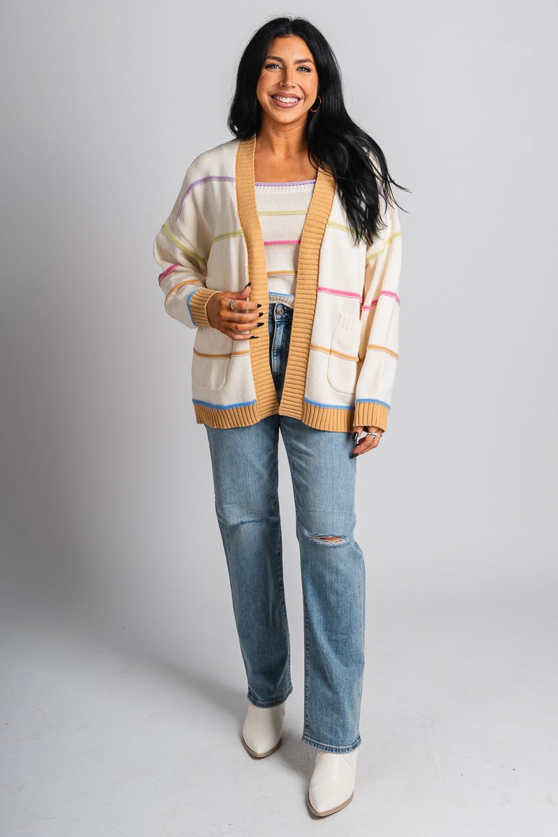 Stripe sweater cardigan ivory