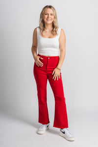 High waist flare jeans red | Lush Fashion Lounge: boutique women's jeans, fashion jeans for women, affordable fashion jeans, cute boutique jeans