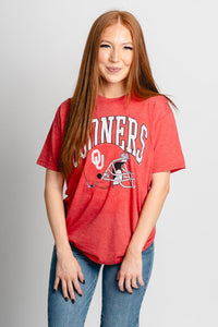 OU OU Sooners arch helmet unisex t-shirt red T-shirt | Lush Fashion Lounge Trendy Oklahoma University Sooners Apparel & Cute Gameday T-Shirts