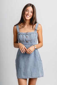 Empire waist denim dress denim - Affordable dress - Boutique Dresses at Lush Fashion Lounge Boutique in Oklahoma City