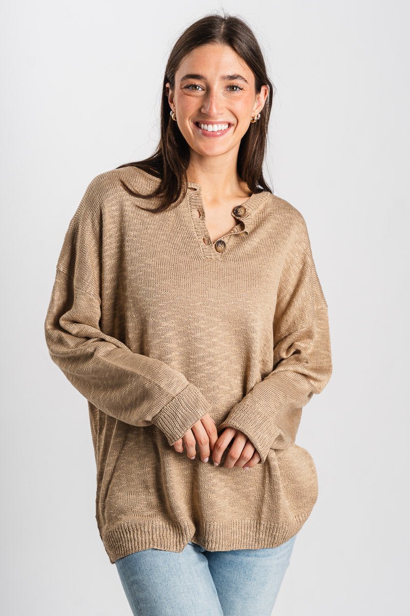 Knit lightweight sweater beige – Stylish Sweaters | Boutique Sweaters at Lush Fashion Lounge Boutique in Oklahoma City