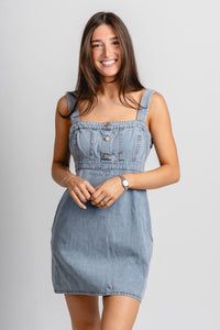 Empire waist denim dress denim - Cute dress - Trendy Dresses at Lush Fashion Lounge Boutique in Oklahoma City