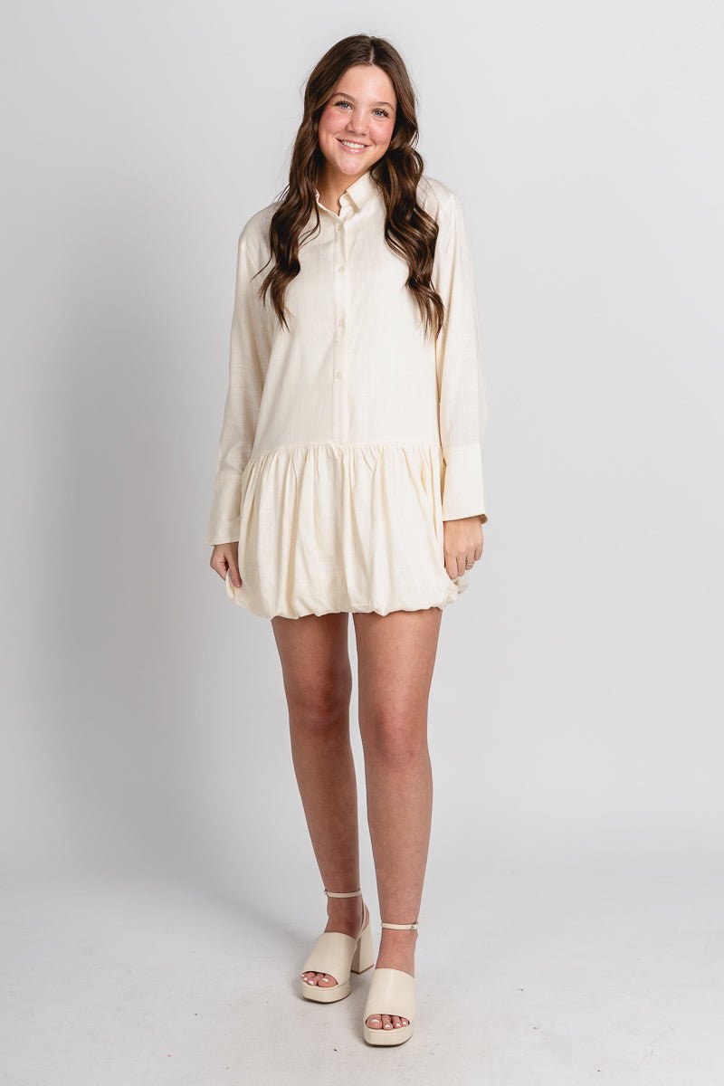 Bubble hem shirt dress oatmeal - Cute dress - Trendy Easter Clothing Line at Lush Fashion Lounge Boutique in Oklahoma