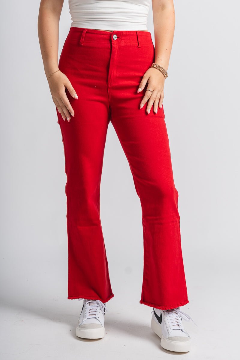 High waist flare jeans red | Lush Fashion Lounge: boutique women's jeans, fashion jeans for women, affordable fashion jeans, cute boutique jeans