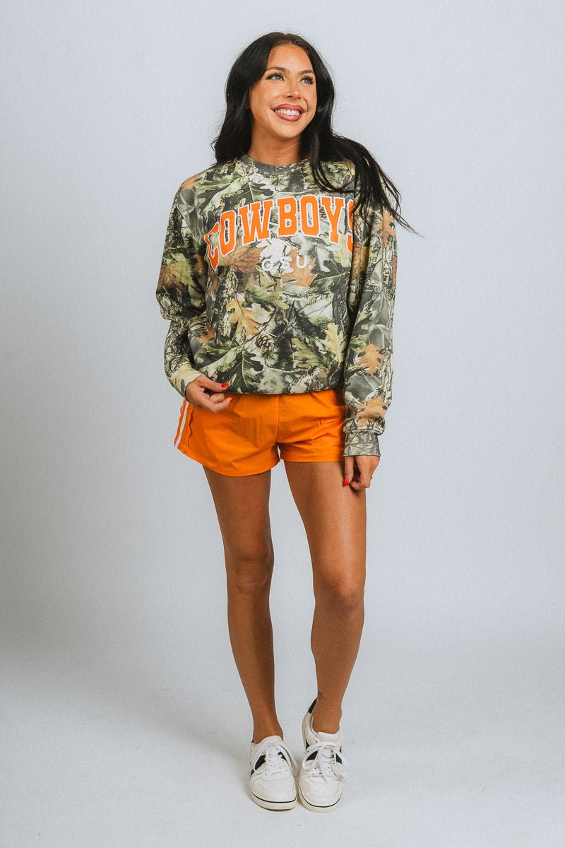 Lace trim track shorts orange