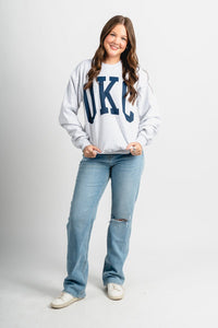 OKC basketball crew neck sweatshirt ash - Oklahoma City inspired graphic t-shirts at Lush Fashion Lounge Boutique in Oklahoma City