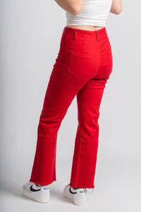 High waist flare jeans red | Lush Fashion Lounge: boutique women's jeans, fashion jeans for women, affordable fashion jeans, cute boutique jeans