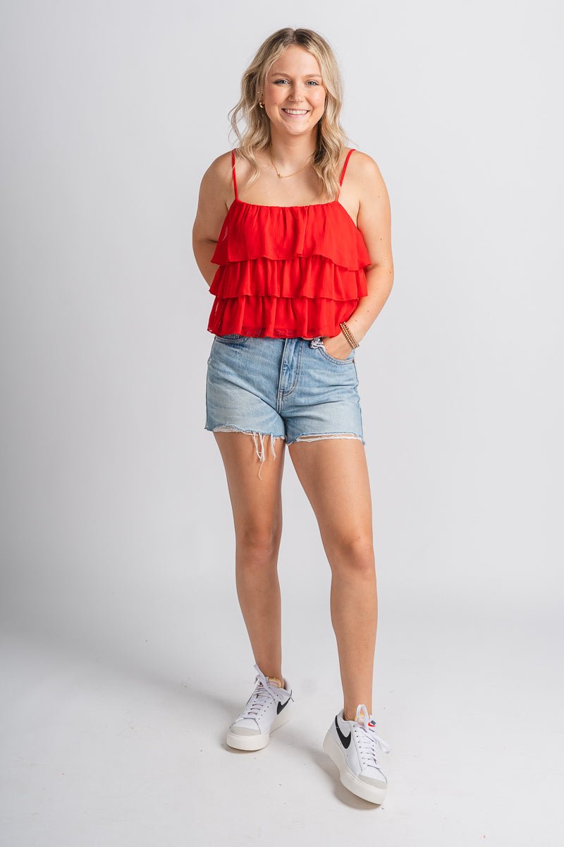 Ruffle tank top red - Trendy Top - Fashion Tank Tops at Lush Fashion Lounge Boutique in Oklahoma City