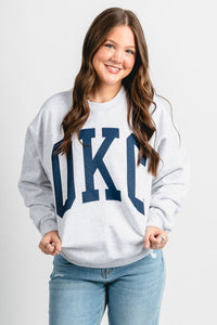 OKC basketball crew neck sweatshirt ash - Trendy OKC Apparel at Lush Fashion Lounge Boutique in Oklahoma City