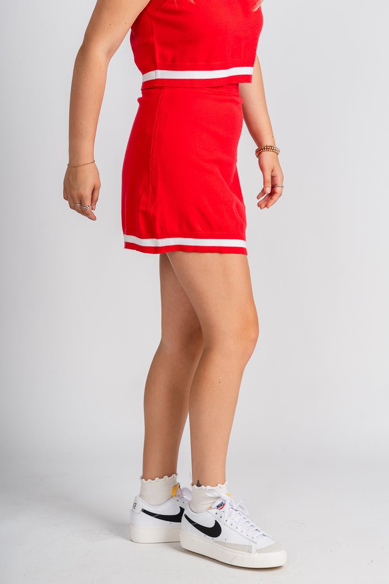 Knit mini skirt red/white | Lush Fashion Lounge: boutique fashion skirts, affordable boutique skirts, cute affordable skirts