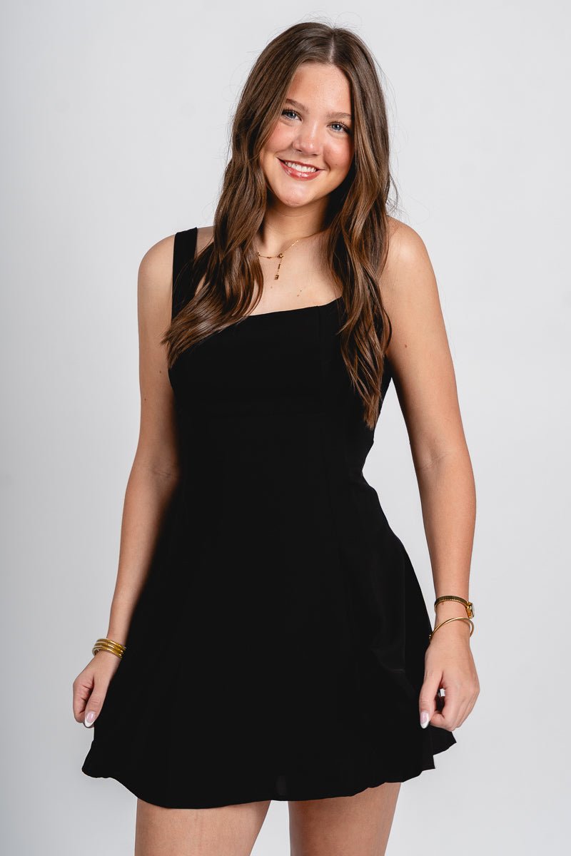 Tie back mini dress black - Affordable dress - Boutique Dresses at Lush Fashion Lounge Boutique in Oklahoma City