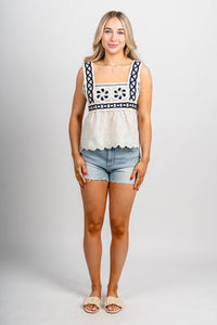 Crochet cami tank top cream Stylish tank top - Womens Fashion Tank Tops at Lush Fashion Lounge Boutique in Oklahoma City