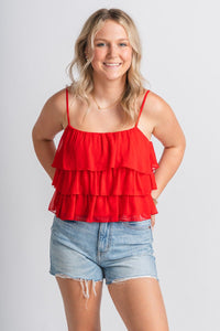 Ruffle tank top red - Cute Top - Trendy Tank Tops at Lush Fashion Lounge Boutique in Oklahoma City