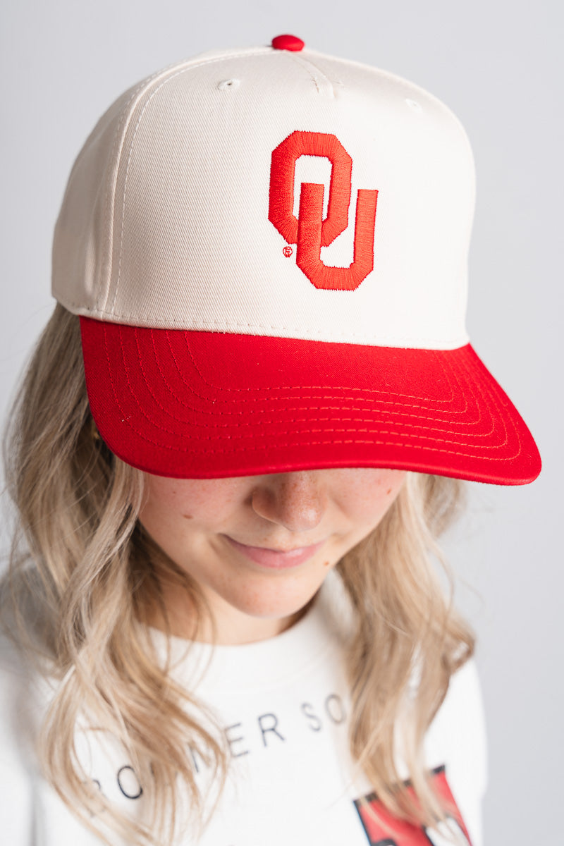 OU OU logo two tone hat natural/red Hat One size | Lush Fashion Lounge Trendy Oklahoma University Sooners Apparel & Cute Gameday T-Shirts