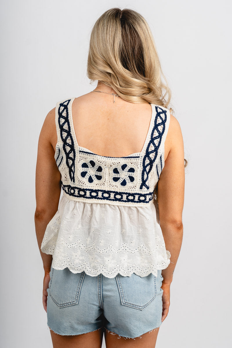 Crochet cami tank top cream